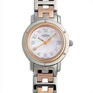 Used Watch Women HERMES Clipper nacres CL4.221.214 / 3824 Quartz Pink Shell C4G