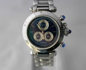 Cartier Pasha Chronoflex Blue Dial Cronograph date 35mm Stainless Steel