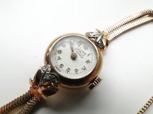 VINTAGE 18K GOLD DIAMOND WOMENS WATCH FLUVA GENEVE 17J