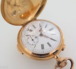 QUALITY SWISS MINUTE REPEATING CHRONOGRAPH 18k GOLD POCKET WATCH