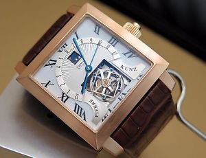 PIERRE KUNZ DUAL TIME SQUARE RETROGRADE TOURBILLON REF. H802 ROSE GOLD