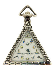 Solvil Co.Intricate Silver Masonic Triangle Open Face Pocket Watch c. 1940