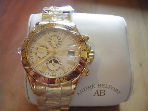 BNWT Mens Gold/White ANDRE' BELFONT Le Capitaine KENDOR VAN NOAH sealed Watch