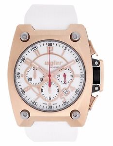 Wyler Incaflex 18k Rose Gold White Rubber Men's Chronograph Watch 102 839