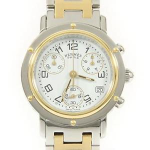 Authentic HERMES CL1.320 Clipper Chrono Gold & Steel Quartz  #260-001-759-1423