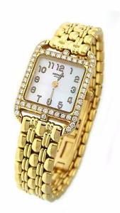 HERMES CAPE COD WATCH 18k YELLOW GOLD DIAMOND MOTHER PEARL AUTHENTIC LADIES19MM