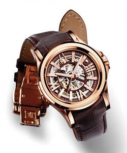 Mens Bulova Accutron Kirkwood Rose Gold Tone Brown Leather Watch 64A103
