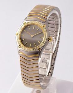 Ebel Classic Wave Ladies Quartz 18k Gold & Steel Diamond Bezel Grey Dial 181930