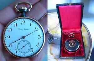 VINTAGE ORIGINAL HENRY LEPAUTE GUN METAL GOLD POCKET WATCH PARIS 5799
