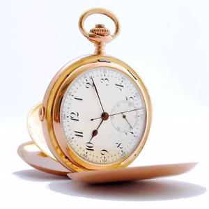 RARE CHRONOGRAPH & MINUTE REPEATER IN 18K SOLID GOLD FULL HUNTER POCKET WATCH