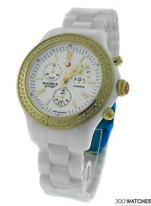 Women's Michele Jetway Ceramic Yellow Gold Diamond Watch