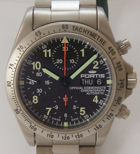 Fortis Cosmonauts SET Chronograph Day Date Automatic Black Dial Mens Watch RARE