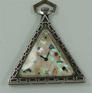 Vintage Silver 1920-30 Silver Triangle Masonic Watch - Mother of Pearl Dial
