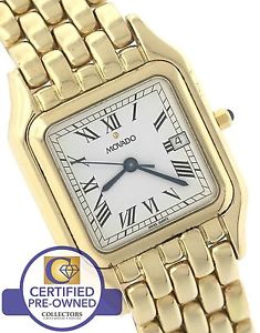 RARE Movado 14K Yellow Gold White Roman Date Swiss Quartz Watch Men's Women's