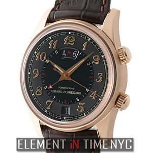 Girard Perregaux Traveller GMT Alarm 18k Rose Gold 38mm Black Dial 4940 B+P