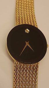 MAN'S WRISTWATCH 18k SOLID GOLD AUTHENTIC SWISS-MADE MOVADO BLACK MUSEUM DIAL