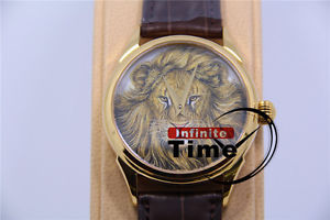 Beijing Wristwatch Handwind Hand Painted Enamel Lion Dial Man 18K Rose Gold