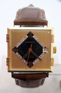 NOS 18K Gold JUVENIA MACHO Mens 25J AUTOMATIC Watch 8902 Diamond Dial SERVICED