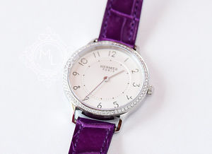 NEW HERMES 40%OFF DIAMOND Slim d'Hermès D PURPLE CROCODILE WATCH BRACELET CDC