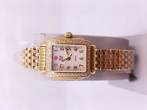 Michele Deco Mini Gold Tone Ladies Watch with Diamonds
