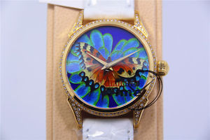 Beijing Wristwatch Handwind Butterfly Cloisonne Enamel Dial Woman 18K Gold