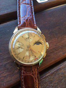 RARE CHRONOGRAPH MOON PHASE SOLID 18 K GOLD AUTOMATIC VALJOUX TRICOMPAX
