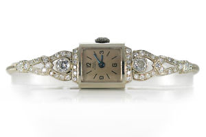 Vintage Para Klasse Cockatil Uhr 585 Weißgold Handaufzug Diamanten [BRORS 12937]