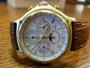 EBEL 1911 AUTOMATIC PERPETUAL CHRONOGRAPH MEN'S Solid 18kt gold on hide bracelet