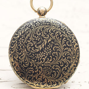 Antique French 18k GOLD & CHAMPLEVE ENAMEL FLAT / THIN Pocket Watch 1820 - 1830s