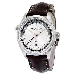 Jazzmaster GMT Silver Dial Brown Leather Men's Watch H32605551