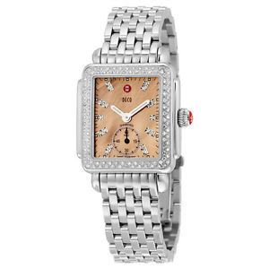 MICHELE Deco Metallic Rose Gold Dial Stainless Steel Quartz Ladies Watch