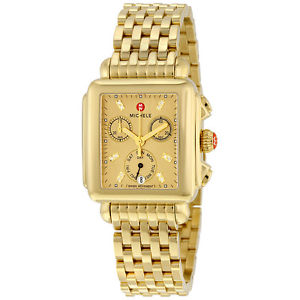 MICHELE Deco Gold Metallic Dial Gold-plated Stainless Steel Quartz Ladies Watch