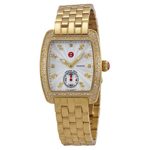 MICHELE Urban Mini Silver and White Guilloche Dial 18kt Gold-plated Ladies Watch