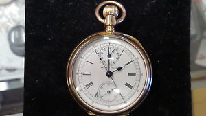 NATIONAL PARK 14K. SOLID GOLD CHRONOGRAPH POCKET WATCH RARE L@@K...