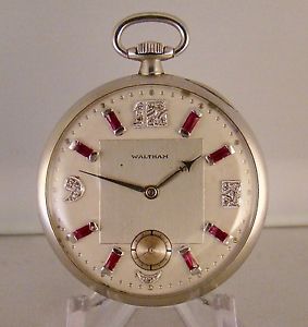 ANTIQUE WALTHAM MAXIMUS 21j PLATUNUM OPEN FACE RUBYS DIAMONDS DIAL POCKET WATCH