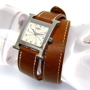 Pre-Owned Hermes H De Blue Band SS Off White Dial Women's Wristwatch HH1.210,MR