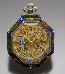 8-Sided Enamel & Rock Crystal, Enameled Dial Verge Fusee Pocket Watch with Key