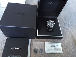 CHANEL J12 BLACK CHRONOGRAPH WATCH, DIAMONDS ON THE DIAL, W Box, Papers & Links