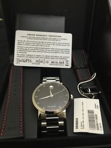 Movado Red Label Men's 42mm Automatic Silver Steel Bracelet Watch & leather Stra