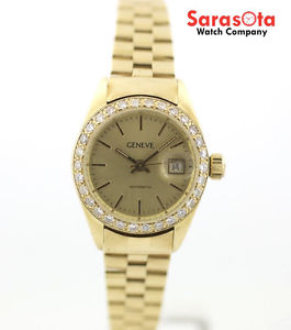 Vintage Geneve 14K Gold Champagne Dial Diamond Bezel Automatic Women's Watch