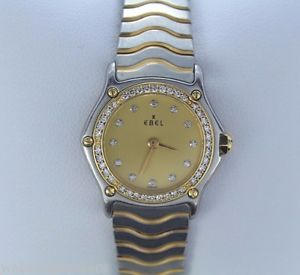$5,500 Ladies Ebel Classic Wave Stainless Steel 18K Yellow Gold Diamond Watch