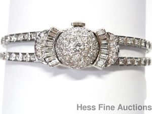 3.18ctw Mega Diamond 1960s Mid Century Hamilton 14k White Gold Peek A Boo Watch