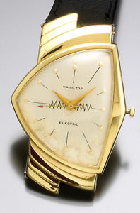 Rare Vintage 14K Gold Hamilton Electric Ventura Wrist Watch Men in Black Style