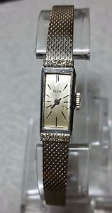 Elgin womens watch, 14k white gold,  mesh band, manual wind.