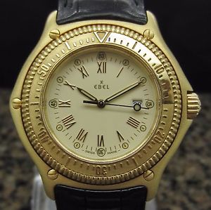 EBEL DISCOVERY 883913 18K Yellow Gold & Leather Band Quartz Watch - 114385102