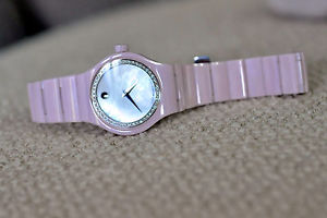 movado ladies pink full ceramic diamonds and mother of pearl dial 07.3.23.1022 s