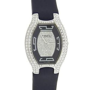 Ebel Beluga Tonneau 3175G38-554035A 18K White Gold Diamonds Black Ladies Watch