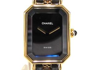 Auth CHANEL Leather Belt Gold Plated Premiere S Wristwatch H0001 Quartz Women