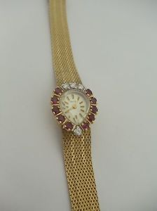 Croton Ladies 14k Gold Mechanical Watch, Genuine Gold w/ Diamonds & Rubies,Runs!