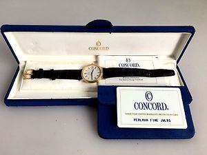 Concord 14K Gold Swiss Watch Louisiana Crocodile Leather
